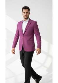 Resim Plus Scorpion Mor Erkek Slim Fit Tek Düğmeli Blazer Ceket Astarli, Şık Ve Modern Kesim Mor 