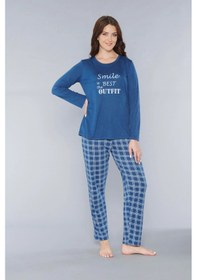 Resim Uzun Kol Pijama Takım Mevsilik Viskon Alperi 790-26 İndigo 