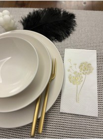 Resim Gold Yaldızlı Beyaz Hindiba Çiçeği Baskılı Garson Katlama Peçete 16 Lı 