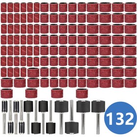 Resim 132 parçalık Zımpara Tamburu Seti - 120 Zımpara Kovanı ve 12 Mandrel, Plastik Malzeme, Elektrik Gerektirmez, Döner Aletlerle Uyumlu 