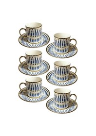 Resim 6 Kişilik Minimalist Tasarım Çizgili Türk Kahvesi Fincanı Ve Tabağı -90ml Diğer 