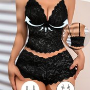 Resim 2 Parça Seksi Siyah Dantel Sütyen ve Külot Takımı, Derin V Yaka, Çiçekli Dantel Atlet Üstü, Yarı Şeffaf Bralette İç Çamaşırı Seti 