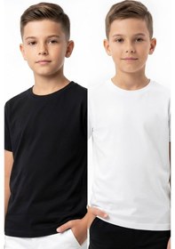 Resim Modanıno Erkek Çocuk 2'li Geniş Kalıp Basic T-shirt 6-14 Yaş 12690ds Siyah 