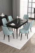 Resim Canisa Roy Serisi 80x132 Mdf Siyah Mermer Desen Masa Takımı Ve 6 Su Yeşili Sandalye 