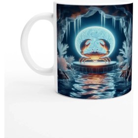 Resim Yengeç Burcu Baskılı Kahve Kupası - Astral Denizaltı Dünyası Vs1 