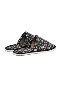 Resim Erkek Siyah Kurukafa Desenli Yumuşak Tabanlı Ev Terlik Siyah 