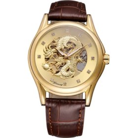 Resim Hanyang Altın Forsınıng Siyah Mekanik Saat Içi Boş Kristal Ölçekli Ejderha Mekanik Saat Kemer Izle Yuvarlak Saat (Yurt Dışından) 