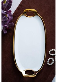 Resim Acar Arven Oval Gold Sunum Tepsisi - 41 Cm Beyaz 