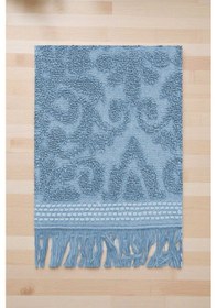 Resim 2 Parça Jakarlı Banyo Havlu Takımı %100 Pamuklu 90x150 Cm Arden Mavi Renkli 