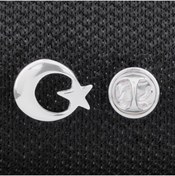 Resim Takıhan Ay Yıldız 925 Ayar Gümüş Rozet Yaka Iğnesi 