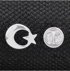 Resim Takıhan Ay Yıldız 925 Ayar Gümüş Rozet Yaka Iğnesi 