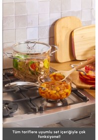 Resim Karaca Amore 7 Parça Borosilikat Cam Tencere Seti 
