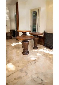 Resim 3 Lü Ahşap Mantar Sehpa Seti Açık Ceviz Renk Modern Yan Sehpa Takımı Açık Ceviz 