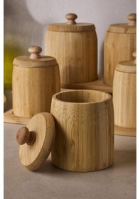 Resim Pisa 7'li Tezgah Üstü Bambu Standlı Baharatlık Seti Kahverengi 