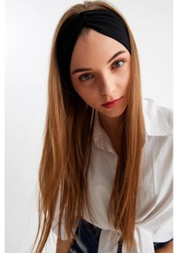 Resim Butik Çapraz Bağlamalı Kadın Bandana Saç Bandı, Kaymaz Yumuşak Esnek%100 Pamuklu Penye - Tek Ebat / Siyah Siyah 