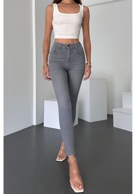Resim Gri Kadın Skinny Fit Jean Yüksek Bel Likralı Esnek Kot Pantolon Jennie-gri 001 