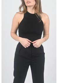 Resim Halter Yaka Siyah Crop Siyah 