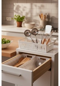 Resim Snippy Nivo - 3'lü Çekmece İçi Kaşıklık Seti Organizer Mutfak Düzenleyici Bıçaklık Kepçelik Beyaz Beyaz 