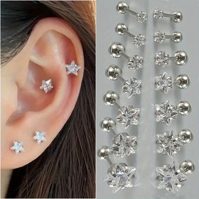 Resim Kadınlar için çekici bir çift Clow Yıldızı berrak zirkonya kulak çivisi paslanmaz çelik kulak kıkırdağı tragus piercing takı helix çivisi küpe 