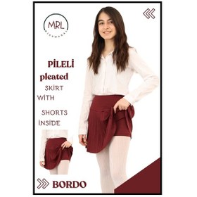 Resim Kız Çocuk Pileli Etek Bordo Yüksek Bel İçi Şortlu Likra Kumaş Okul-oyun-spor-etkinlik Eteği 4103 Bordo 
