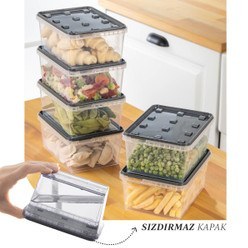 Resim 6'lı 1,5 Litre Block Buzdolabı Ve Derin Dondurucu Sızdırmaz Saklama Kabı Şeffaf Antrasit 