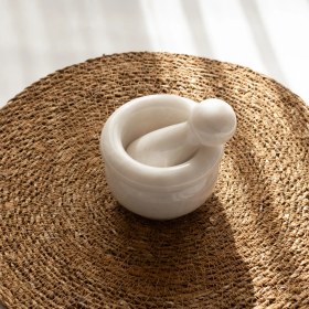 Resim Terra - Yüksek Kaliteli Mermer Havan - El Yapımı Özel Tasarım Traverten Mermer Havan - Taş Sarımsak Dövücü 