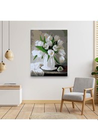 Resim Sayılarla Boyama Seti 40 x 50 CM Tuval Şasesine Gerili Beyaz Çiçekler 