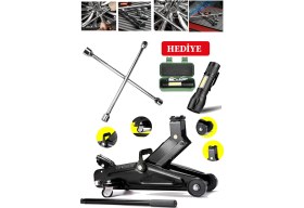 Resim Stilmax 2000KG Kapasiteli Tekerlekli Araç Krikosu Hidrolik Kriko + 4'lü Çelik Bijon Seti El Feneri Hediyeli 