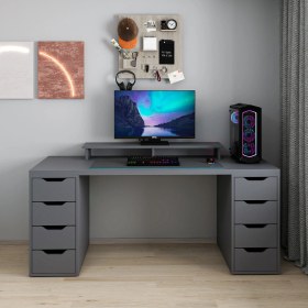 Resim Alen 180 Cm 8 Çekmeceli Geniş Çalışma & Oyuncu Masası - Antrasit Siyah 
