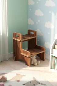 Resim Ahşap Montessori Eğitici Kaymaz Çocuk Basamak-tabure Banyo, Lavabo Merdiven Yükseltici Kahve 