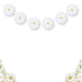 Resim Beyaz Papatya Temalı Ponponlu Banner - Beyaz / Tek Ebat 