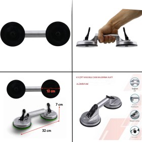 Resim Alüminyum Çiftli Vantuz Cam Vakumlu Fayans Ahşap Tutucu Taşıma Araba Kaporta Göcük 2'li Çektirme 