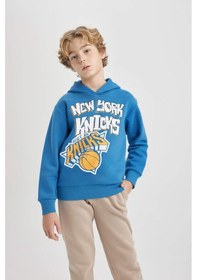 Resim Defacto Erkek Çocuk NBA New York Knicks Kapüşonlu Kalın Sweatshirt B4793A823WNBE776 Mavi 