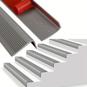 Resim Kendinden yapışkanlı PVC merdiven kenar koruyucuları - Kaymaz, su geçirmez gri merdiven köşe ve kenar kalıplama bandı, iç/dış mekan kullanımı için, kalıntısız çıkarılabilir, kolay uygulanabilir, merdiven basamağı dekoratif bandı | Kabartmalı tasarım | Dayanıklı merdiven koruması, merdiven dekorasyonu 
