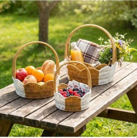 Resim Büro Ev Ofis Düzeni İçin 3parça Hasır Stil Rattan Plastik İçe Geçen Çift Renk Yuvarlak Saplı Sepet Seti Diğer 