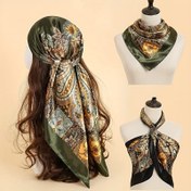 Resim 89.92cm Vintage Paisley Baskılı Bandana Zarif Saten Kare Şal İmitasyon İpek Kadın Baş Sarma Saç Aksesuarları 