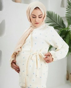 Resim Lolly Babies Lohusa Pijama Takımı | Mavi Kalp | %100 Pamuk - M 