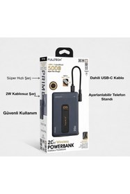 Resim Fulltech Al-NET 5000 mAh Magasafe Kablosuz Powerbank| 20 W PD Hızlı şarj ,Manyetik Tutucu , Dahili USB-C 