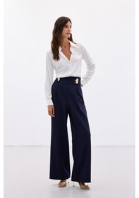 Resim Sateen Bel Aksesuarlı Pantolon - Lacivert-136489 Lacivert 