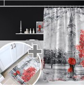 Resim Tropikhome Bigben Londra Desenli Baskılı Banyo Perdesi Ve Paspası, 180x200 Duş Perdesi Ve Banyo Paspası Takımı 