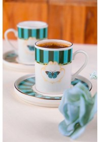 Resim Tabak Evi Porselen Butterfly Collection Altın Yaldızlı Kahve Fincanı 85cc Yeşil 2 Li Çok Renkli 