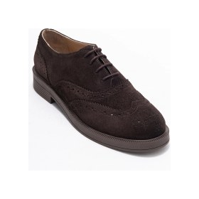 Resim Luvishoes Luvi Shoes Avra Kahverengi Süet Hakiki Deri Kadın Oxford Ayakkabı Kahverengi 