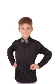 Resim Butik Siyah Saten Klasik Erkek Çocuk Gömlek 