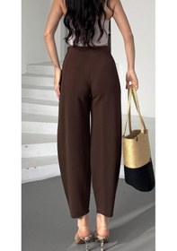 Resim Paw Garage Kadın Bernis Balon Pantolon, Beli Lastikli Şalvar Model Krep Balon Pantolon Basen Gizleyen Kahve 