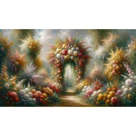 Resim Venspor Büyüleyici Çiçeklerle Kaplı Bahçe Kemerli Yolu Arkaplan 200 x 150 cm Fon Duvar Örtüsü 