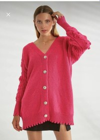 Resim Örgü İşleme Detaylı Pembe Hırka-357 Pembe 