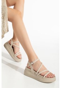 Resim 24422-844 Bej Dolgu Topuk Kadın Sandalet Altın - Taba 