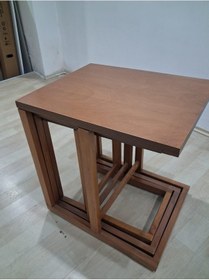 Resim Zigon Sehpa 90588 Ilgz C Dörtlü Lake Ceviz Kayın Tekerlekli Ayak Kutuda Sevk El Yapım Kahverengi 