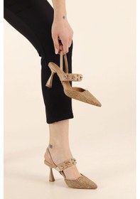 Resim Feles Zımba Detaylı Topuklu Arkası Açık Kadın Stiletto Ayakkabı NUT 