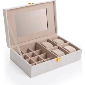 Resim Storemax Bej Kadife Mücevher Organizer Takı Kutusu Düzenleyici | Aynalı, Bölmeli, Şık Takı Saklama Kutusu, Kadife Kaplama 25×16×7 cm 